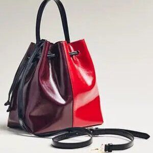 NWT Anthropologie Two-Tone Cinched Bucket Bag - red/maroon